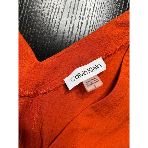 Calvin Klein Layered Ruffle Dress with Self Belted Sash Waist - Picture 5 of 7